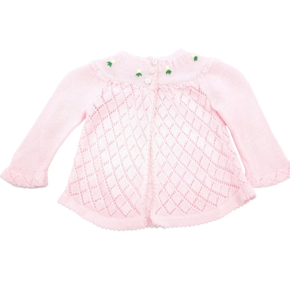 Tiny Togs Mervyn's Vintage Pink Pointelle Knit Floral Cardigan Sweater 0-6M - Picture 1 of 6